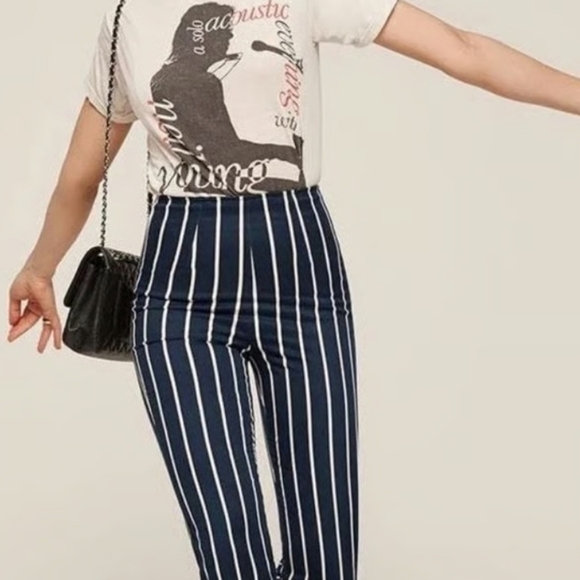 Reformation Women's Marlon High Rise Striped Cigarette Blue & White Pants Size 4 - Picture 14 of 15
